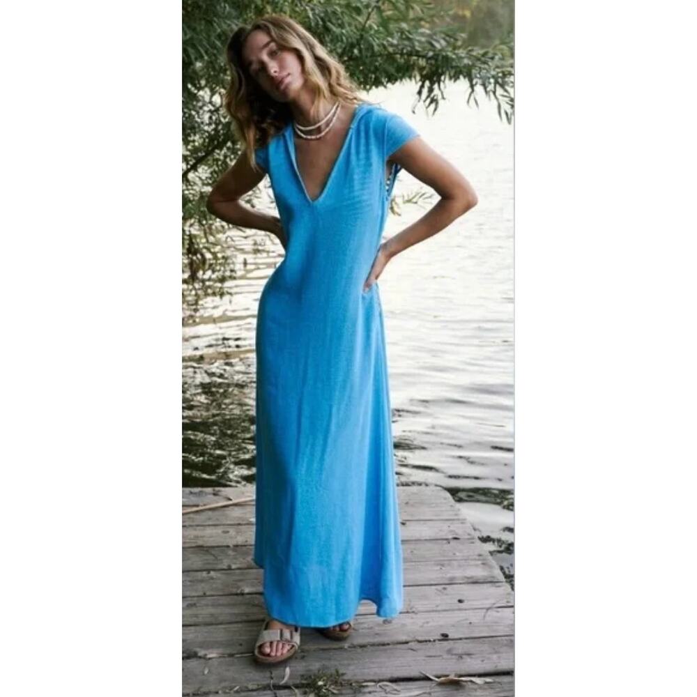 Free People Post-Pool Maxi Breeze Blue Beach Boho Bohemian Cover-up Swim